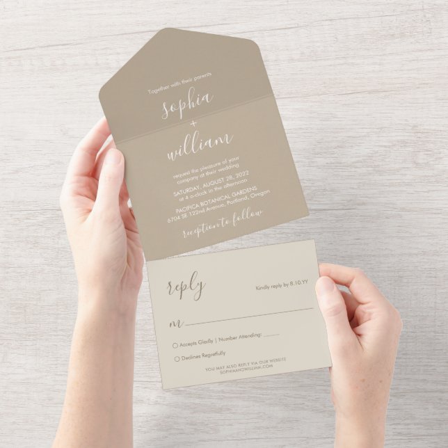 Boho Beige Casando Tudo Em Um Convite (Aba destacável)