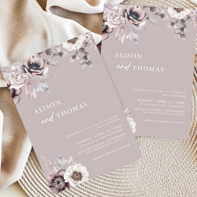 Boho Beige & Dusty Mauve Casamento Floral Convite (Criador carregado)