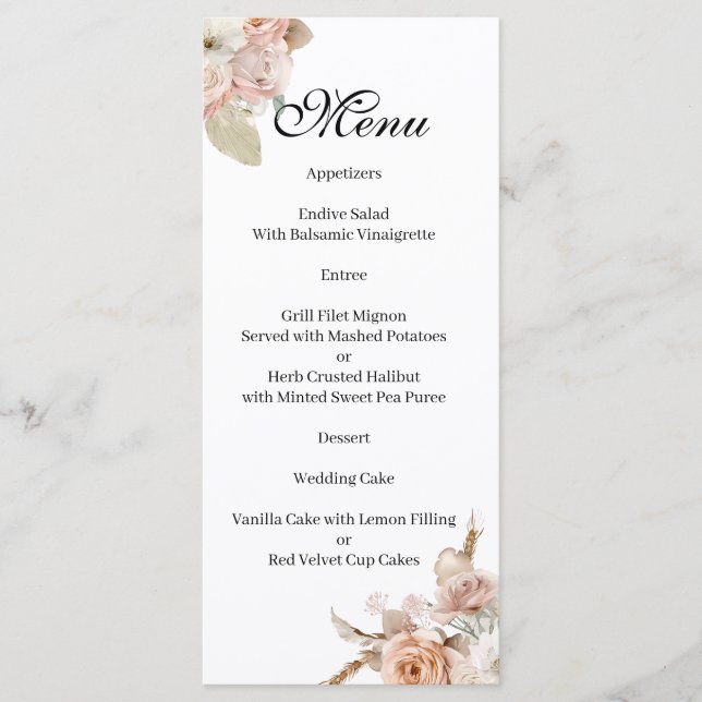 Boho Beige floral  Menu (Frente)