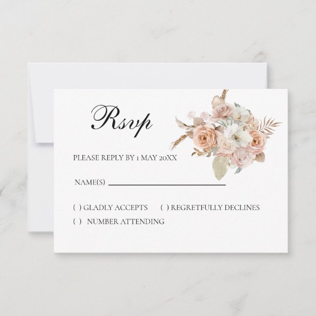 Boho beige floral RSVP card (Frente)