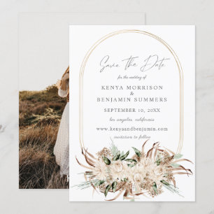 Boho Beige Floral Salvar a Data Foto Convite