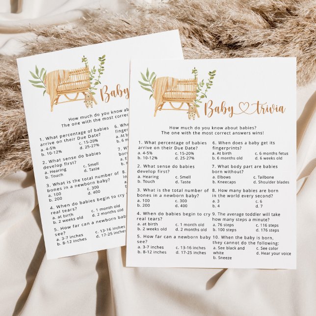 Boho bersery Baby trivia jogo de chá de fraldas (Criador carregado)