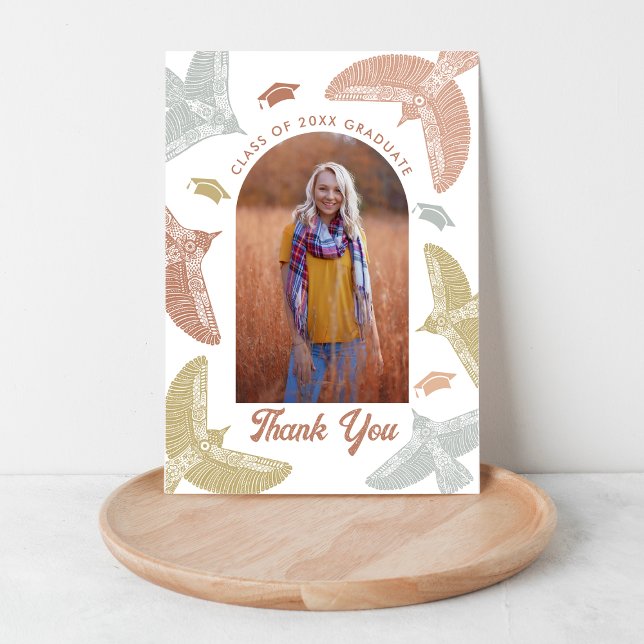 Boho Birds | Cartão de Agradecimento de Formatura  (Criador carregado)