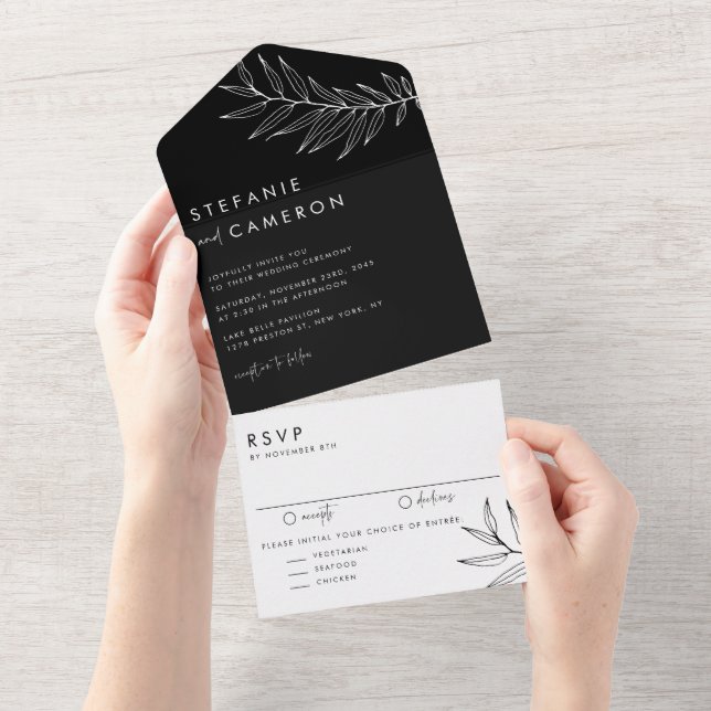 Boho Black and White Minimalist Foliage Weding (Tearaway)