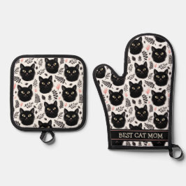 Boho Black Cats and Leaves Patterno Best Mãe