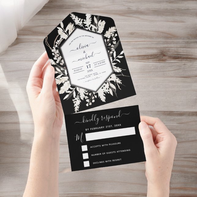 Boho Black White Beige Botânico (Criador carregado)