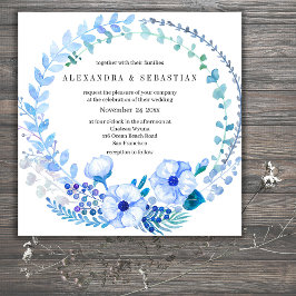 Boho Blue Floral Convite Para Casamento Russo