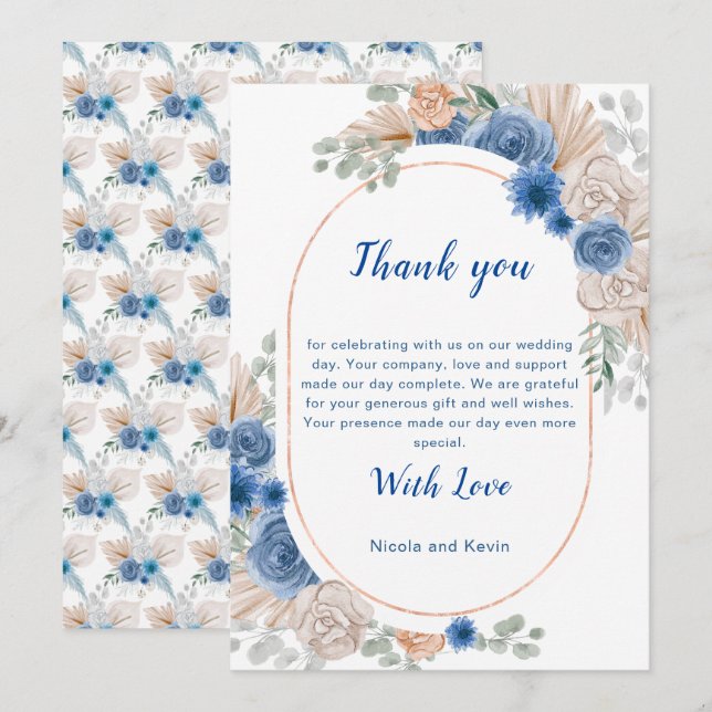 Boho Blue Grama Cortadeira Casamento Agradecimento (Frente/Verso)
