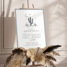 Boho Blue Modern Boys First Rodeo primeiro anivers