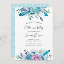 Boho Blue primavera floral Convite de casamento