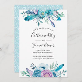 Boho Blue primavera floral Convite de casamento
