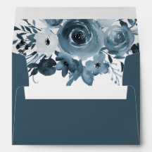 Boho Blue Watercolor Buquê Floral Monocromático