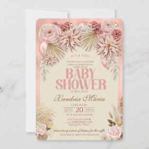Boho Blush Beige - Convite para Chá de fraldas Sec