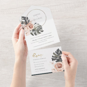 BOHO BLUSH FLORAL WREATH MONSTRERA LEAF WEDDING AL