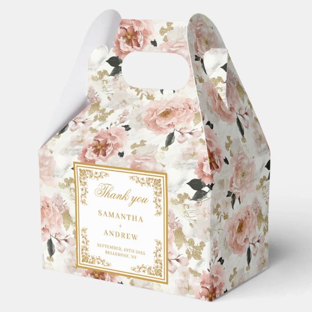 Boho blush ivory gold floral caixa favor ao casame (Boho blush ivory gold floral wedding favor box)