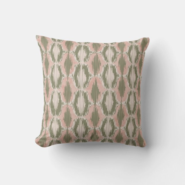 Boho Blush Rosa Olive Ikat Almofada de Arremesso (Frente)