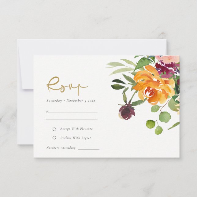 Boho Blush Yellow Orange Floral Weding RSVP (Frente)