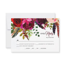 Boho Bold Burgundy Casamento Floral RSVP