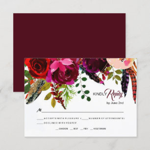 Boho Bold Burgundy Casamento Floral RSVP