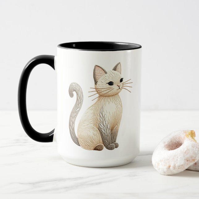 Boho bordou o Gatinho neutro na caneca de café (Com Donut)