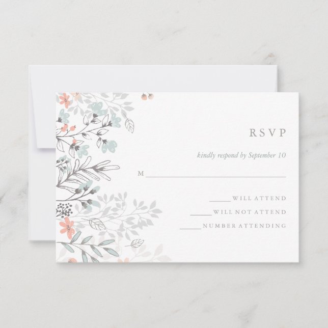 Boho Botânico Rustic Wedding Coral e Cinza RSVP (Frente)
