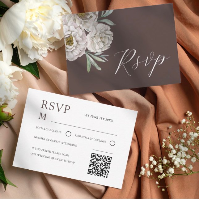 Boho Brown & Off White Watercolor Floral RSVP (Criador carregado)