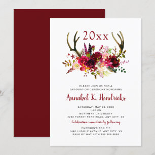 Boho Burgundy Floral Antlers - Convite para format