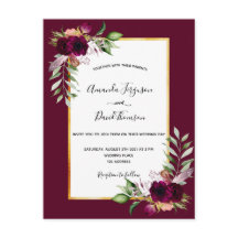 Boho burgundy floresce convite para o casamento de