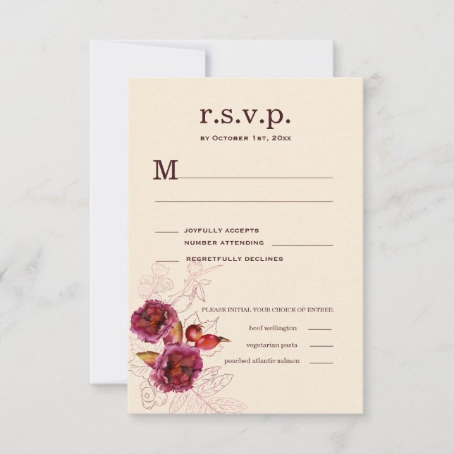 Boho Burgundy Rose RSVP (Frente)