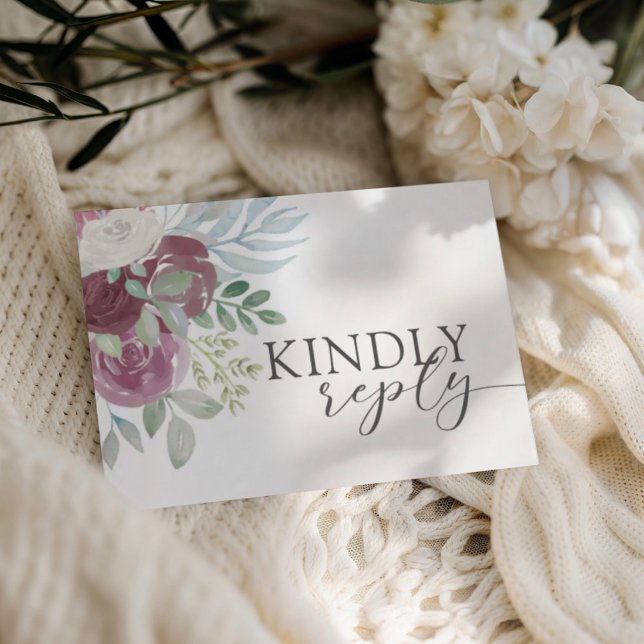 Boho Burgundy Rose Watercolor Wedding RSVP (Criador carregado)