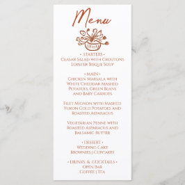 Boho Burnt Orange Hand Drawn Floral Wedding Menu