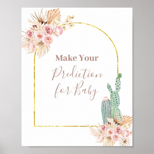 Boho Cactus - Predições Florais para o bebê Poster (Frente)