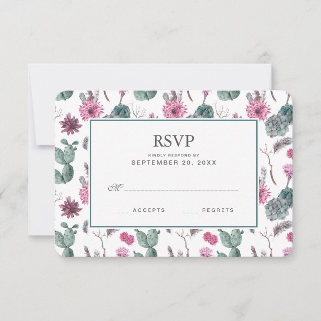 Boho Cactus, Succulent & Floral - RSVP de Casament (Frente)