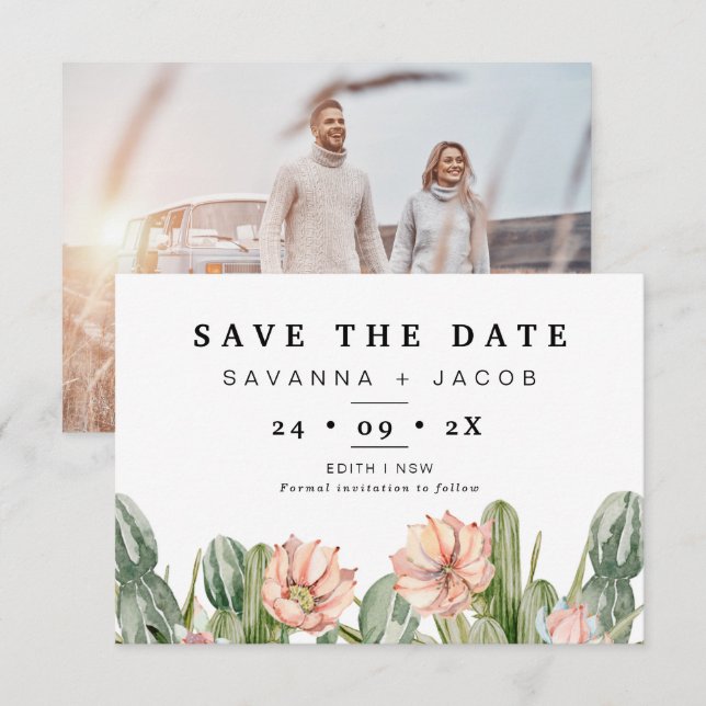 Boho Cactus Suculenta Casamento Salve O Cartão De  (Frente/Verso)