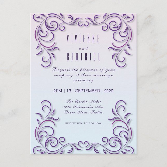 Boho Casamento Lésbico Convite Lilac (Frente)