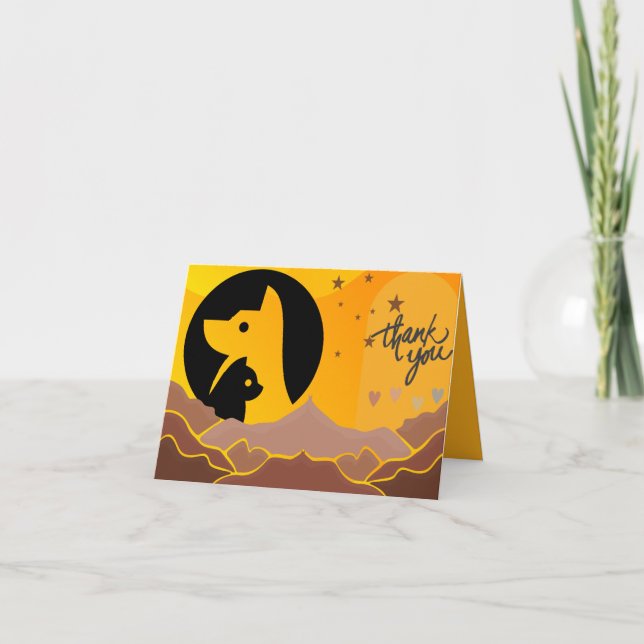 Boho Cat Dog Pet Cautelar Cartões de agradecimento (Frente)