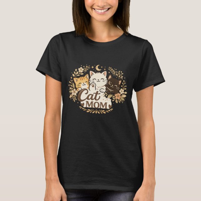 Boho Cat Mom T-Shirt | Cute Cats Floral BohT-Shirt (Frente)
