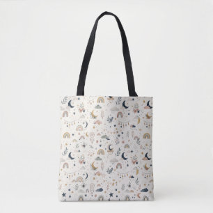 Boho Celestial Tote Bag   Lua e Estrelas Neutras