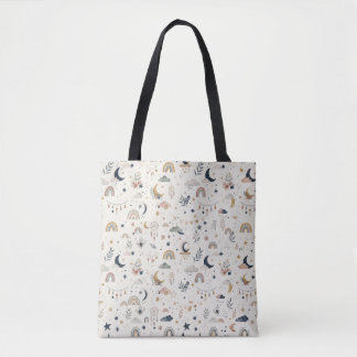 Boho Celestial Tote Bag | Lua e Estrelas Neutras