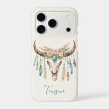 Boho Chic Aguarela Floral Caveira de Vaca