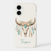 Boho Chic Aguarela Floral Caveira de Vaca