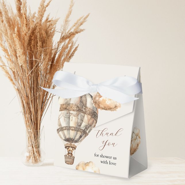 Boho Chic Bear Air Balloon Caixa de Chá de fraldas (Boho Chic Bear Air Balloon Baby Shower Favor Box)