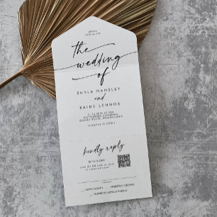 Boho Chic Black and White QR Code Mail in Wedding