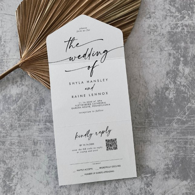 Boho Chic Black and White QR Code Mail in Wedding (Criador carregado)