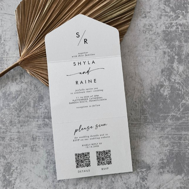 Boho Chic Black e White Dual QR Code Casamento (Criador carregado)