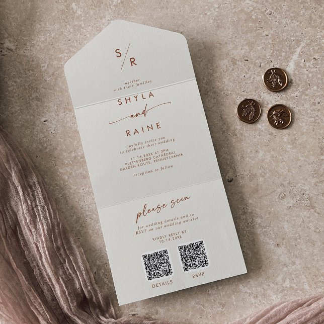 Boho Chic Bohemian Cream Dual QR Code Casamento (Criador carregado)