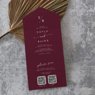 Boho Chic Burgundy Red Dual Código QR Casamento