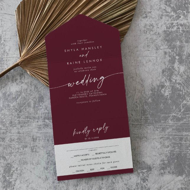 Boho Chic Burgundy Red Meal Choice Casamento RSVP (Criador carregado)