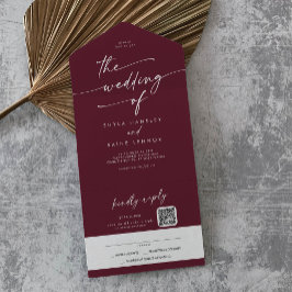 Boho Chic Burgundy Red QR Code Mail in Wedding