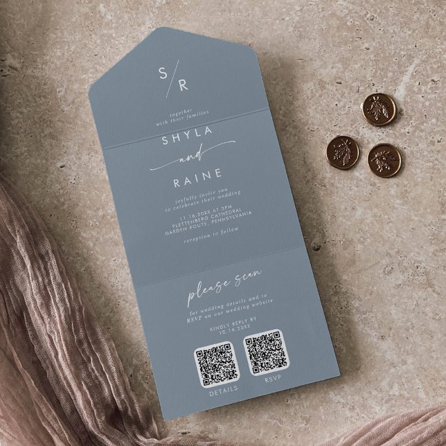 Boho Chic Dusty Blue Código QR duplo Casamento (Criador carregado)